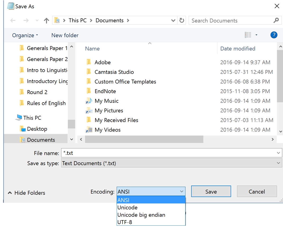 Saving with a specific encoding in notepad