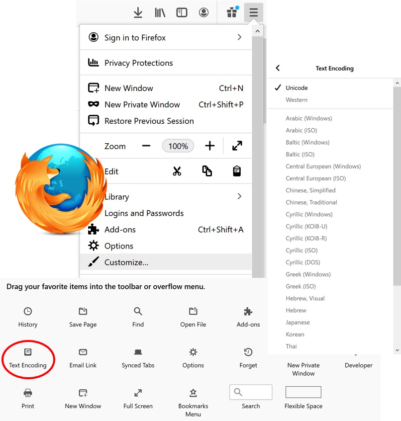Encoding options in Firefox