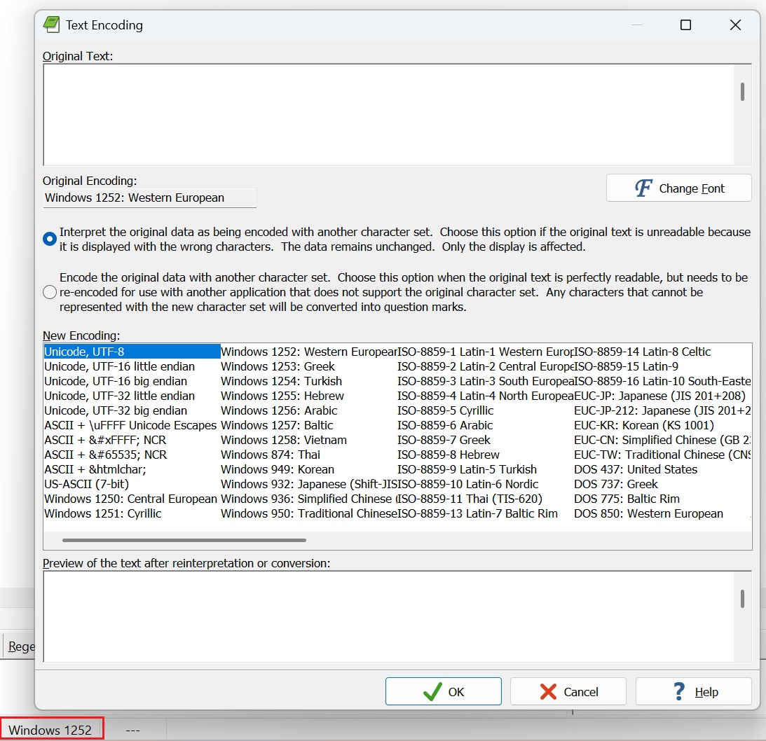 Changing encoding in EditPad Lite