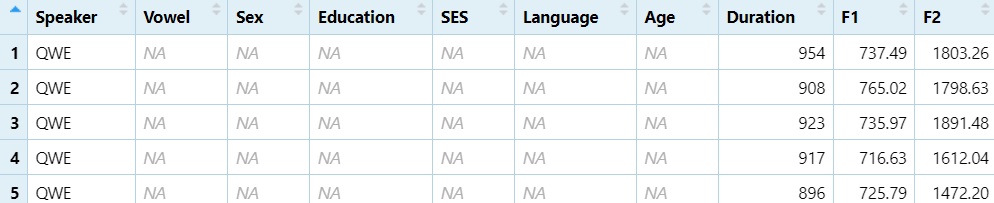 View columns 1 to 10