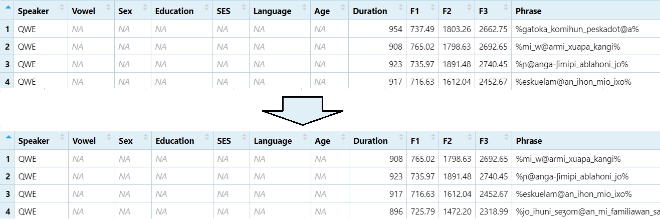 Remove the first row of `DS`